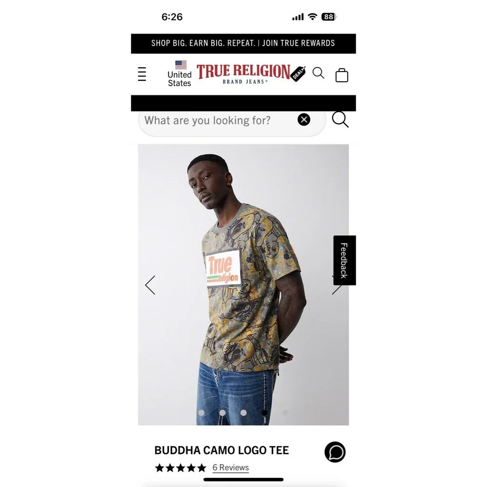 New Men’s True Religion Buddha Hunting Camo camouflage Logo Tee Size Medium $50